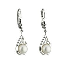 Celtic Earrings - Sterling Silver Trinity Pearl Earrings Product Image