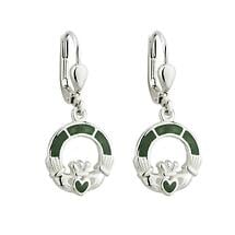 Claddagh Earrings - Sterling Silver Connemara Marble Claddagh Drop Earrings Product Image