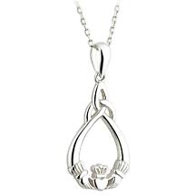 Alternate image for Irish Necklace - Sterling Silver Claddagh and Trinity Knot Celtic Pendant with Chain