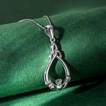 Alternate image for Irish Necklace - Sterling Silver Claddagh and Trinity Knot Celtic Pendant with Chain