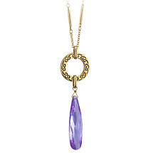 Irish Necklace - Gold Tone Celtic Circle with Amethyst Crystal Pendant