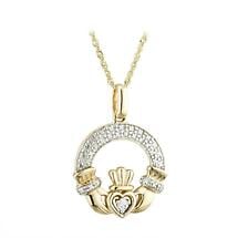 Alternate image for Claddagh Necklace - 14k Gold with Diamonds Claddagh Pendant