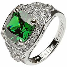 Irish Ring - Sterling Silver Green CZ Trinity Knot Halo Ring Product Image