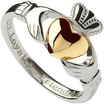 Claddagh Ring - Sterling Silver Claddagh with 10k Gold Heart Ring Product Image