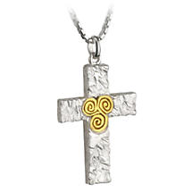 Alternate image for Celtic Pendant - Sterling Silver Two Tone Newgrange Cross Pendant with Chain