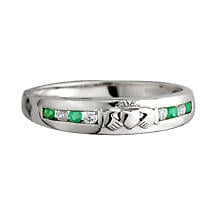 Alternate image for Claddagh Ring - Ladies 14k White Gold with 8 Diamonds and Emerald Claddagh