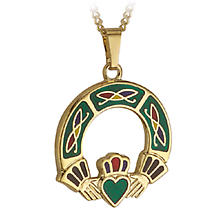 Alternate image for Irish Necklace - Gold Plated Enamel Claddagh Book of Kells Pendant