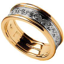 Celtic Ring - Ladies White Gold with Yellow Gold Trim Celtic Spirals Wedding Ring Product Image