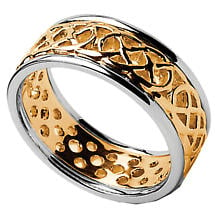 Alternate image for Celtic Ring - Ladies Yellow Gold with White Gold Trim Pierced Celtic Wedding Ring