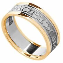 Irish Ring - Men's White Gold with Yellow Gold Trim - Gra Dilseacht Cairdeas 'Love, Loyalty, Friendship'  Irish Wedding Ring Product Image