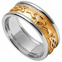 Alternate image for Claddagh Ring - Ladies Yellow Gold with White Gold Trim Claddagh Celtic Knot Wedding Ring