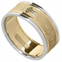 Alternate image for Celtic Ring - Men's Yellow Gold with White Gold Trim Celtic Cross Wedding Ring