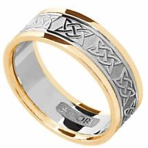 Irish Ring - Men's White Gold with Yellow Gold Trim Lovers Knot Wedding Band Product Image