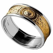 Celtic Ring - Ladies Warrior Shield Yellow Gold with White Gold Trim Wedding Ring Product Image