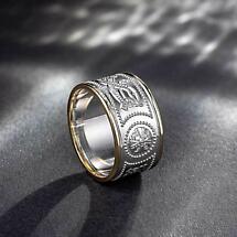 Alternate image for Celtic Ring - Men's White Gold with Yellow Gold Trim Warrior Shield Wedding Band